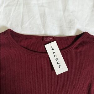 PacSun Red Ribbed Long Sleeve Tee